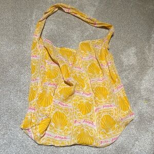 Free People Pink and Yellow Purse Bag Sea Shells Lightweight Tote Shopper Pool